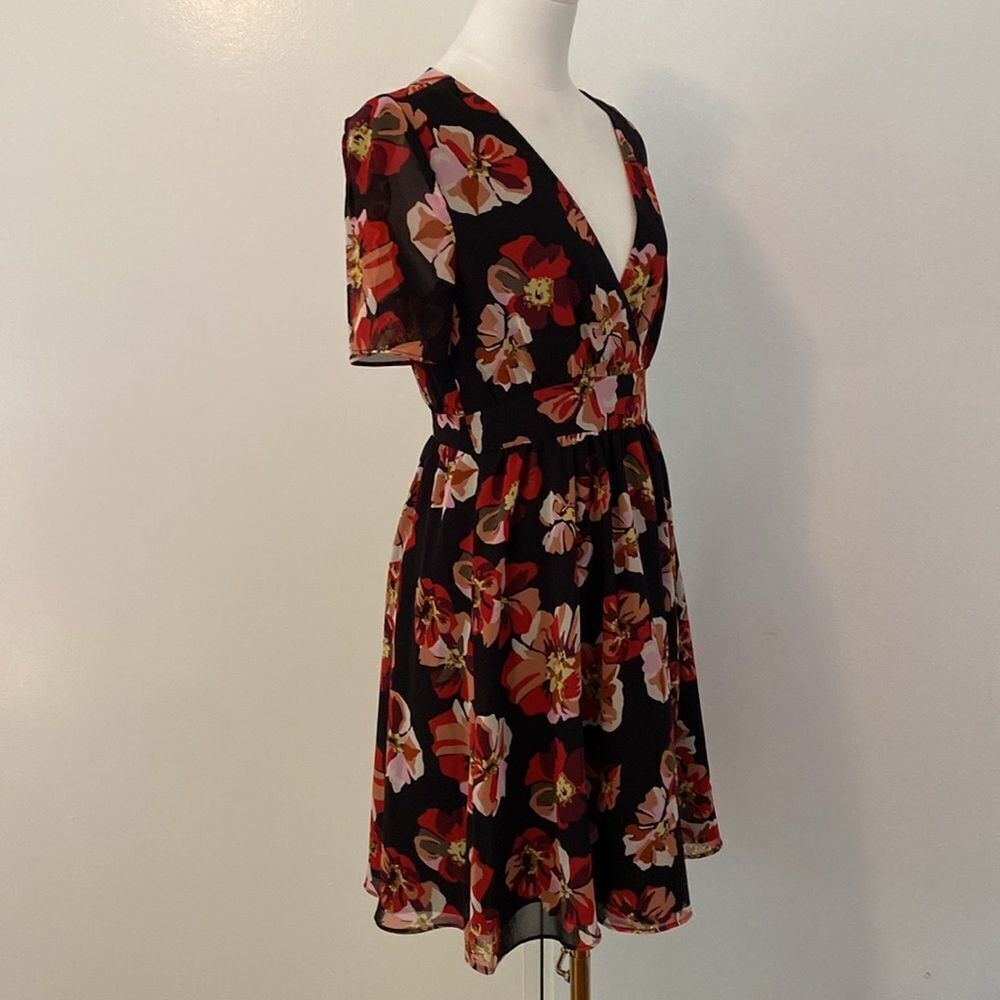 Madewell Black and Red Tulip-Sleeve Mini Dress in French Rose Size 0 - Picture 7 of 16